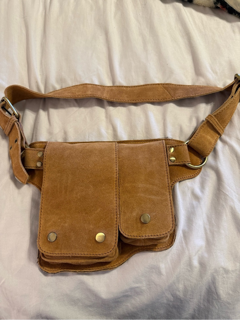 New Suede Tan Waist Bag with Dual Front Pouches